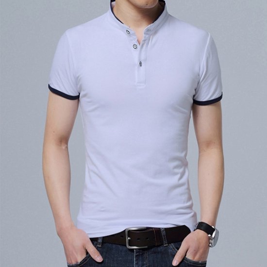 Men Solid Slim Fit Short Sleeve Cotton Collar Casual T Shirt - Click Image to Close