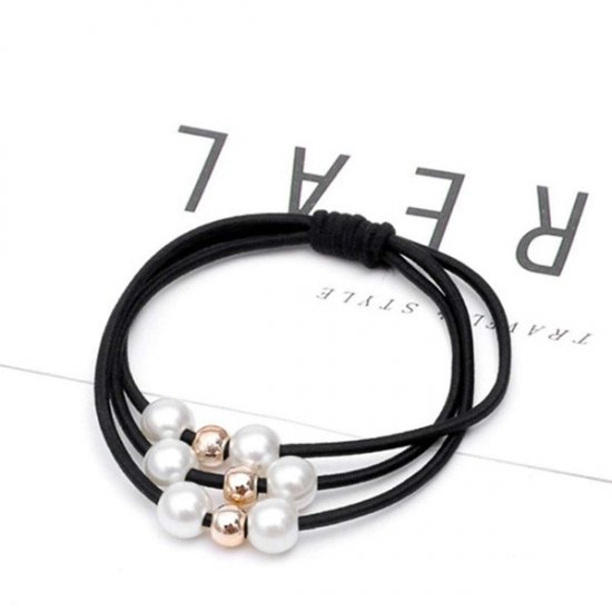 1 Pieces Pearl Hair Ties Multi Layer Hair Ring with Elastic - Black - Click Image to Close