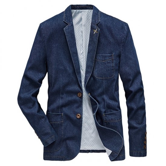 Mens Denim Blazer Men Fashion Cotton Vintage Male Jacket - Click Image to Close