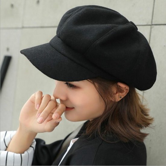 Wild Wool Women Beret Autumn Winter Style Octagonal Cap Hats - Click Image to Close