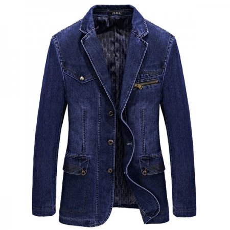 Men's Denim Blazer Coat Autumn Spring Slim Casual Jackets