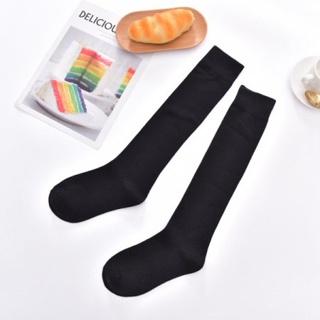 1 Pcs Ladies Knee High Soild Color Cotton Socks - Black