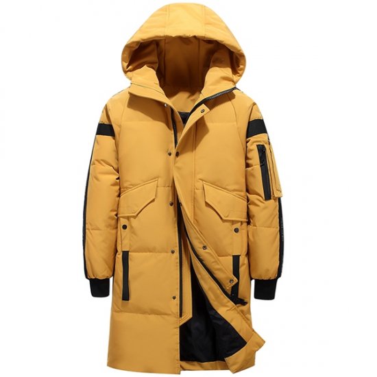 Men Windproof Long Thick Hooded Warm Down Jacket - Click Image to Close