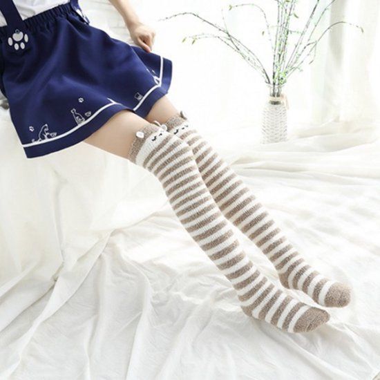 Girls Winter Warm Coral Cotton Stockings Striped Animal Modeling - Click Image to Close