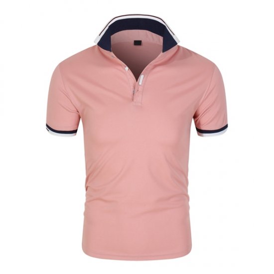 Fashion Casual Cotton Cool Lapel Men Polo Shirt - Pink - Click Image to Close