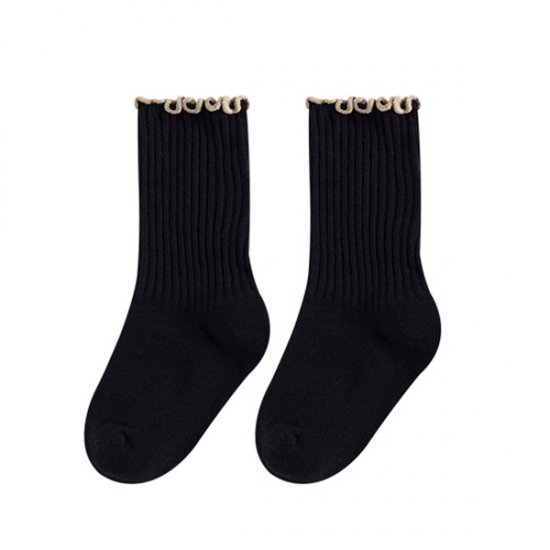 1 Pcs New Fashion Kids Cotton Socks Ruffled Edge Soft - Black - Click Image to Close