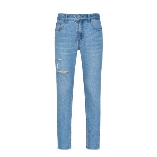 Cotton Cropped Jeans with Destruction Men's Skinny Jeans - Click Image to Close