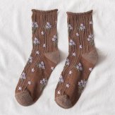 1 Pcs New Style Women's Small Floral Middle Tube Socks - Brown