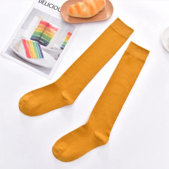 1 Pcs Ladies Knee High Soild Color Cotton Socks - Yellow - Click Image to Close