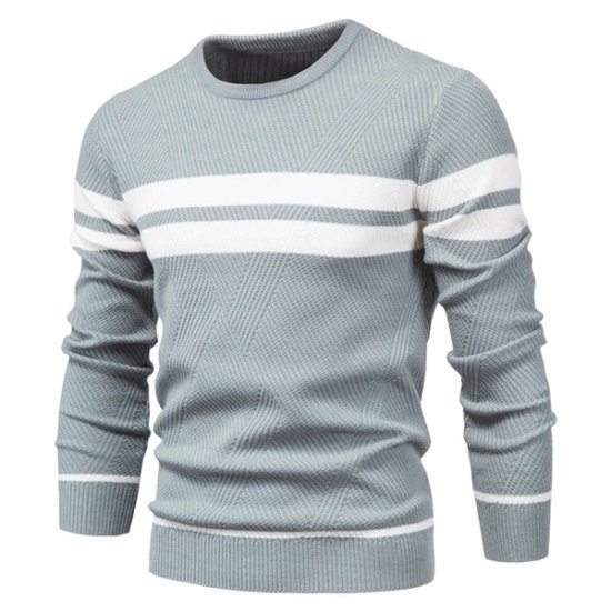 Mens Winter Stripe Sweater Thick Warm Pullovers Casual - Click Image to Close