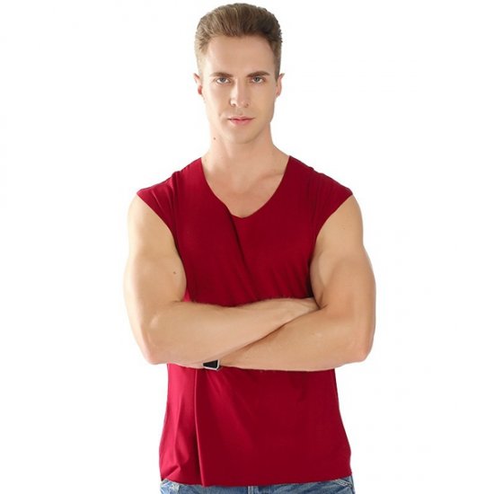 V-neck Wide Shoulder Vest plus Size Tank Top Vest - Red - Click Image to Close