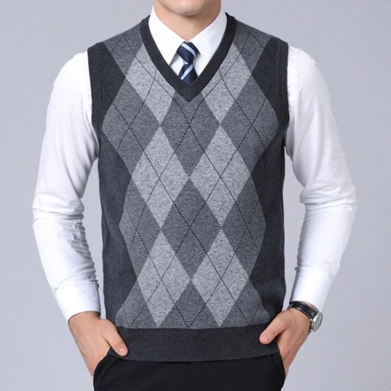 Jumpers Knitted Vest Autumn Korean Style Casual Men Clothes - Click Image to Close