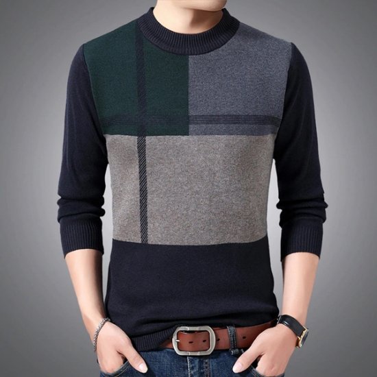 Warm Wool Sweater For Men Patchwork Knitted Jumper Sweater - Click Image to Close