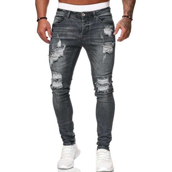 Stretchy Jeans Men Skinny Distressed Biker Slim Jeans - Click Image to Close