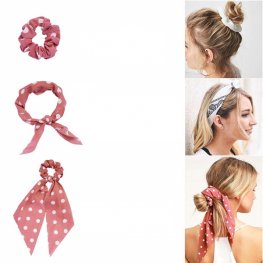 1 Pcs Hair Scarf Scrunchies Chiffon Dots Hair Scarves Ribbon Scrunchie