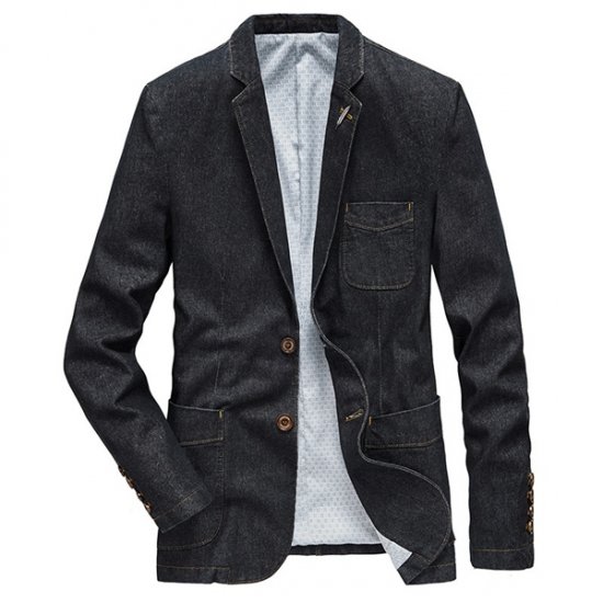 Cotton Men Denim Suit Jacket Single Breasted Pockets - Click Image to Close