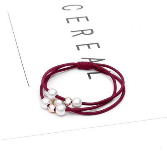 1 Pie1 Pieces Pearl Hair Ties Multi Layer Hair Ring with Elastic - Red - Click Image to Close