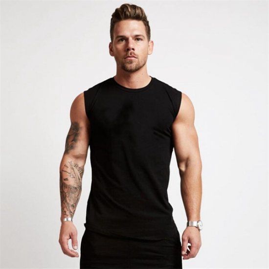 Gym Workout Sleeveless Shirt Tank Top Men Clothing - Black - Click Image to Close