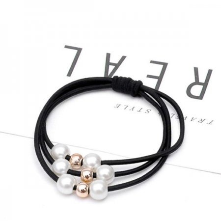 1 Pieces Pearl Hair Ties Multi Layer Hair Ring with Elastic - Black